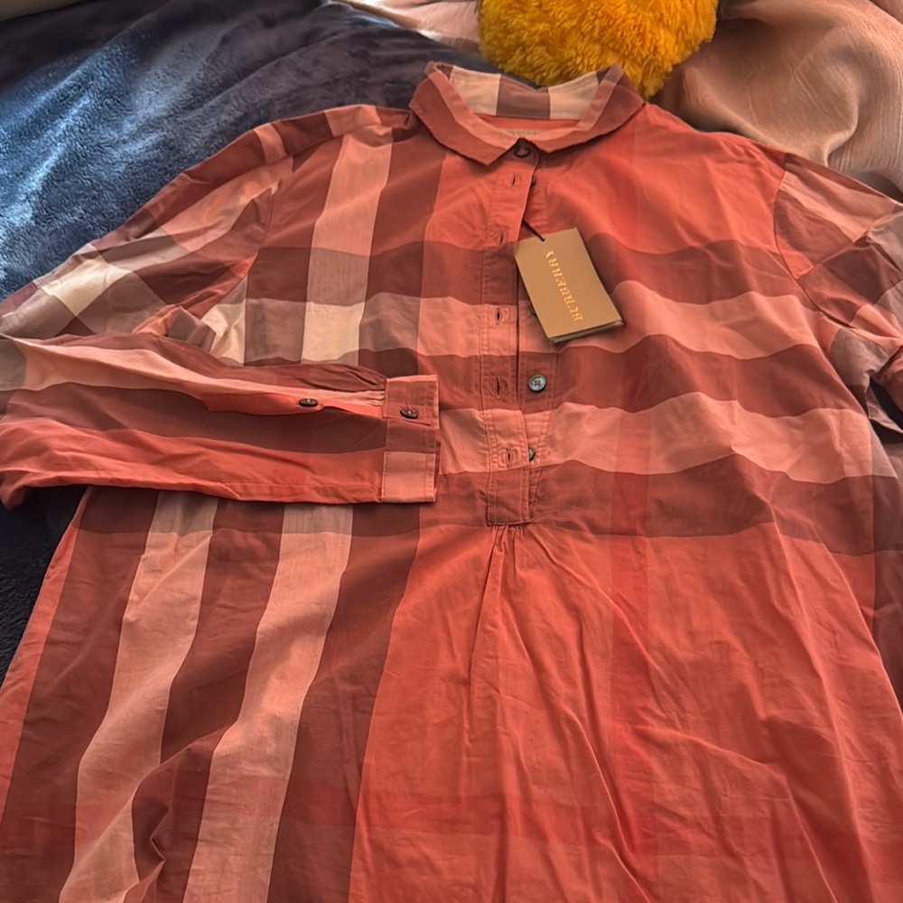 Burberry Women's Red and Tan Plaid Blouse